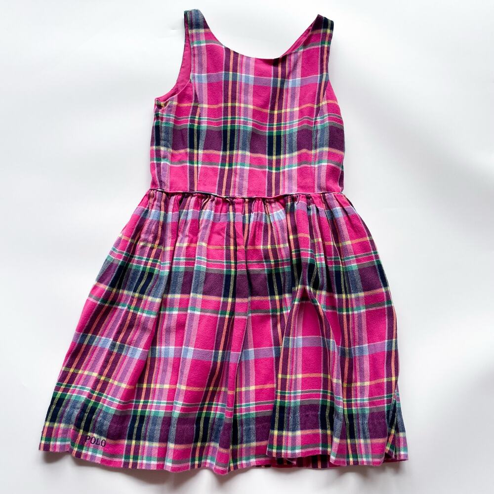 Vintage Polo Ralph Lauren Girls Pink Plaid Flannel Dress Size 10